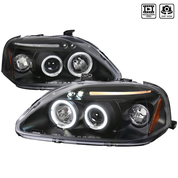 Spec-D Tuning 99-00 Honda Civic Halo LED Projector Black 2LHP-CV99JM-TM - main